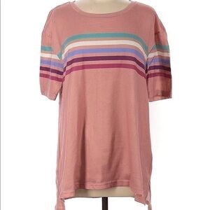 Luukse Short Sleeve Tunic Blouse Pink Purple Teal Size M
